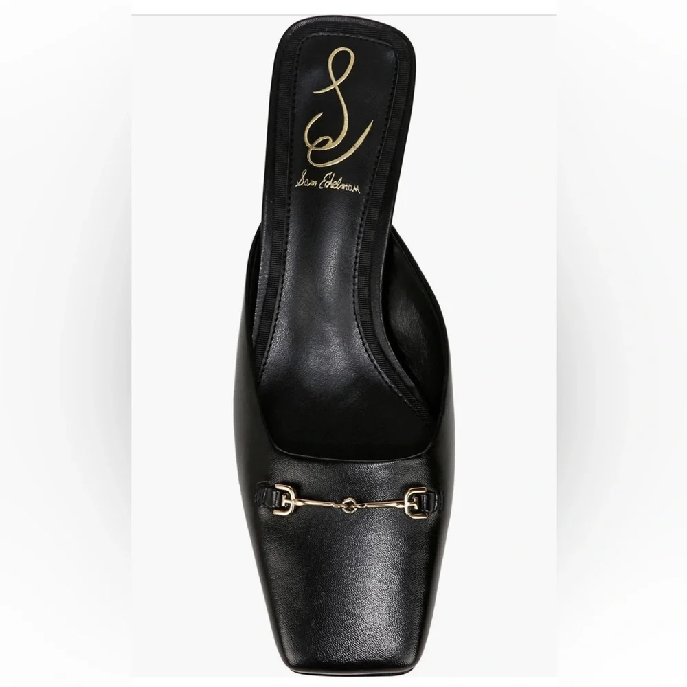 SAM ELDERMAN NWT Ollie Square-toe Faux Leather slip-on Bit Mule, kitten-heel - Picture 5 of 6